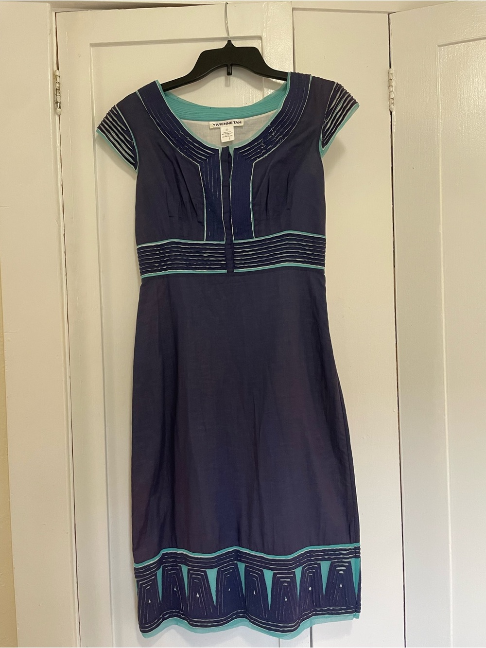 Vivienne Tam Navy Dress with Aqua Trim size 0